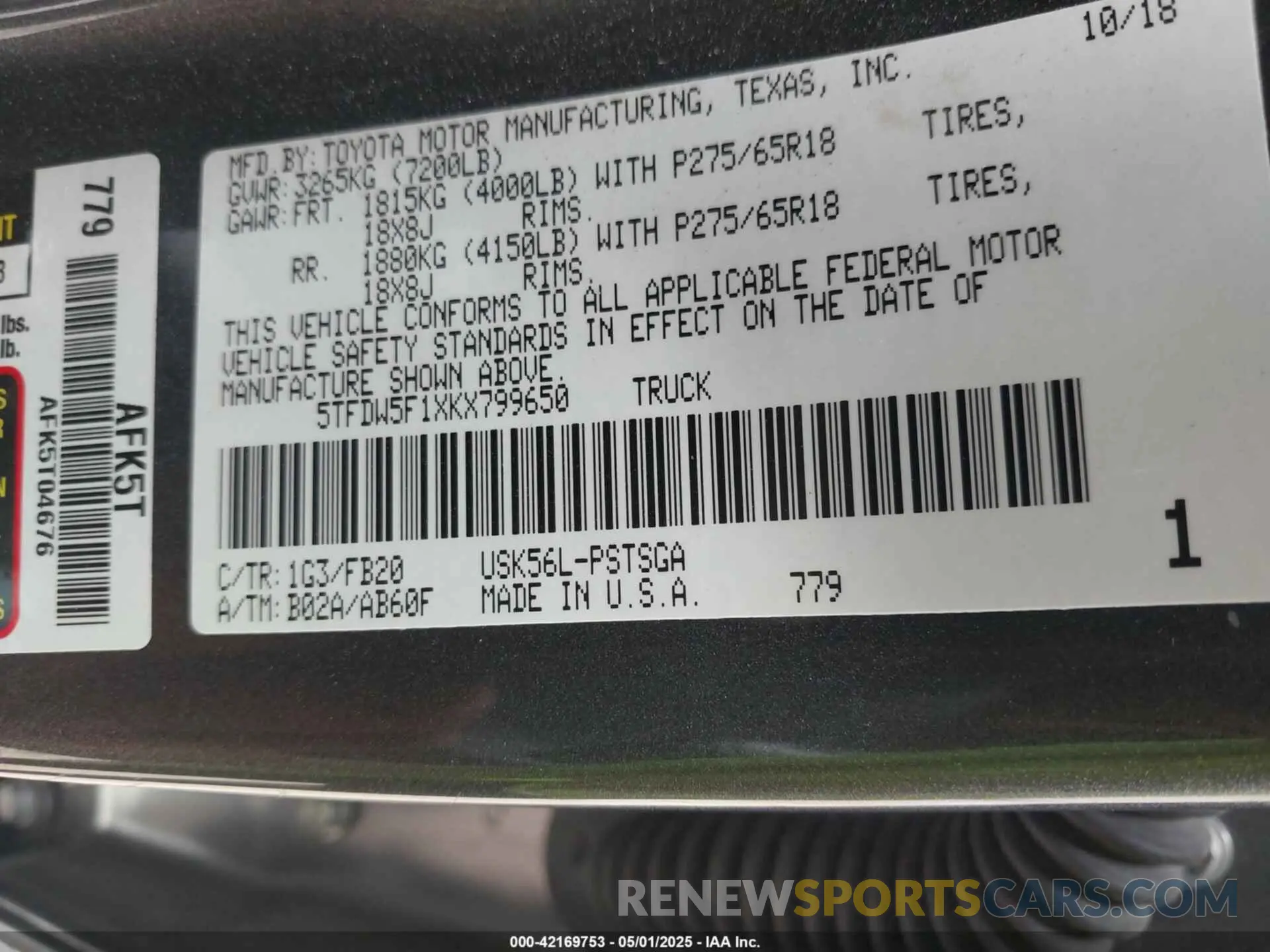 9 Photograph of a damaged car 5TFDW5F1XKX799650 TOYOTA TUNDRA 2019