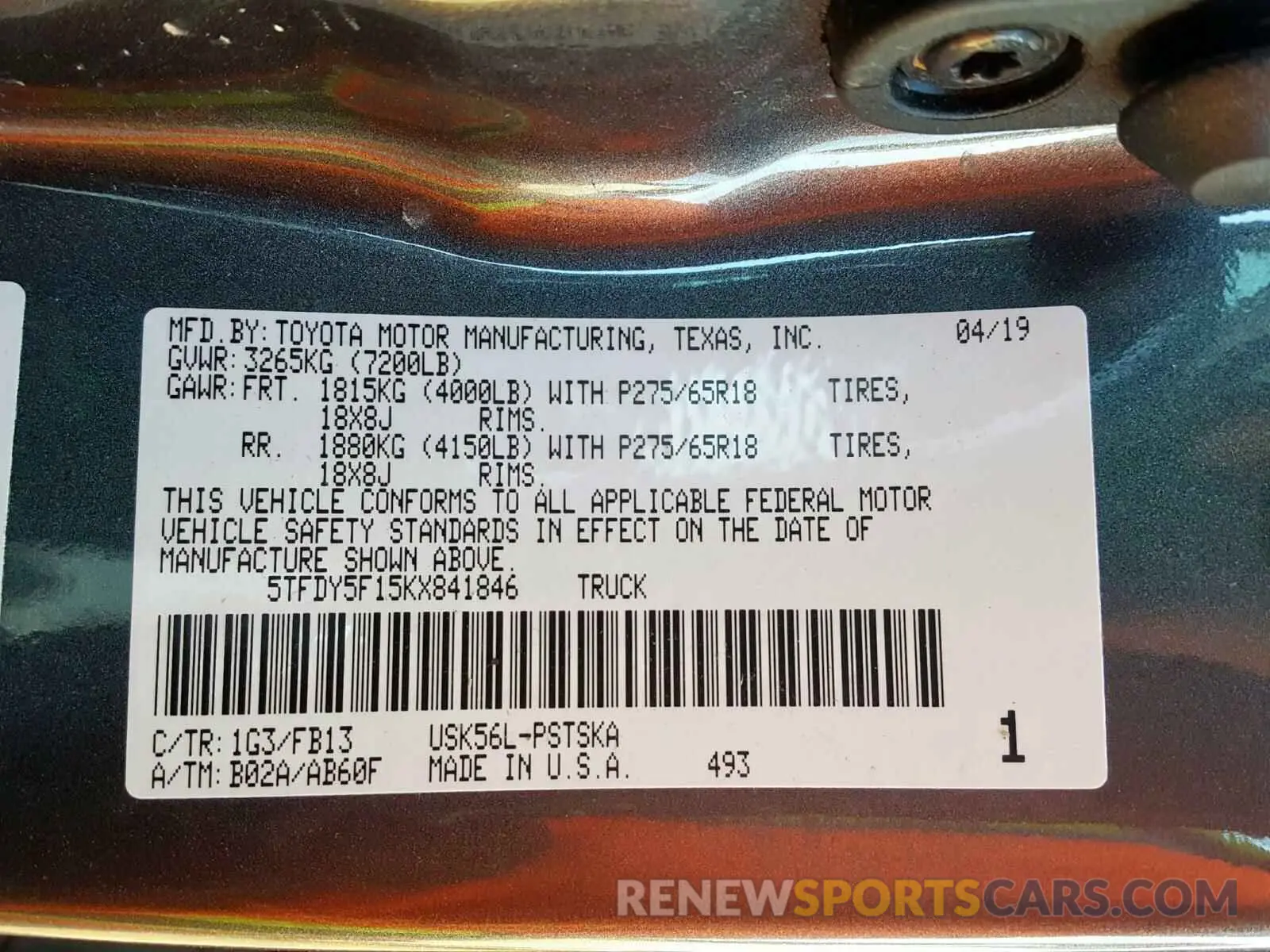 10 Photograph of a damaged car 5TFDY5F15KX841846 TOYOTA TUNDRA 2019