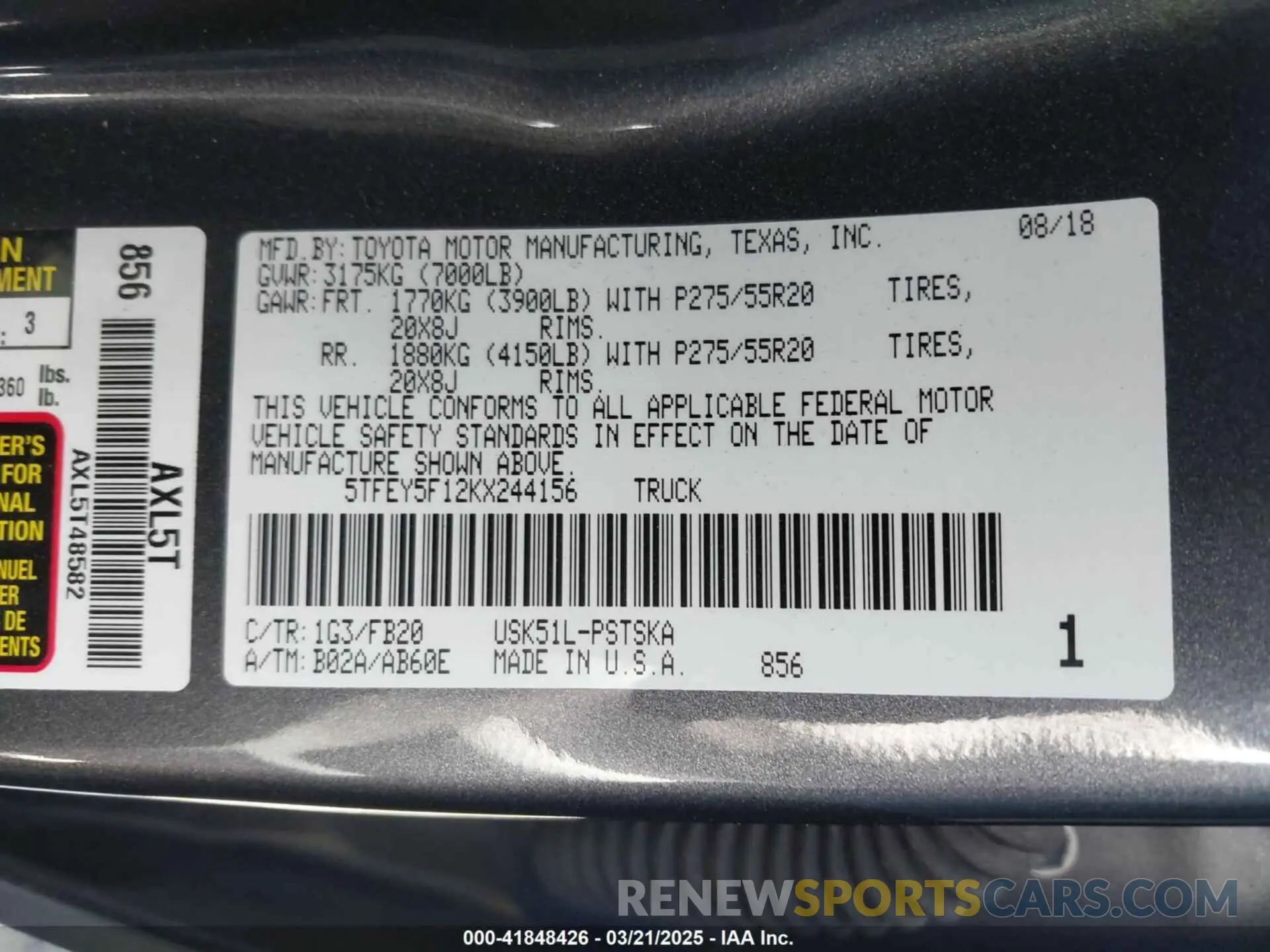9 Photograph of a damaged car 5TFEY5F12KX244156 TOYOTA TUNDRA 2019