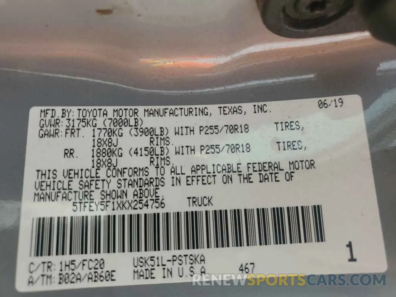 12 Photograph of a damaged car 5TFEY5F1XKX254756 TOYOTA TUNDRA 2019