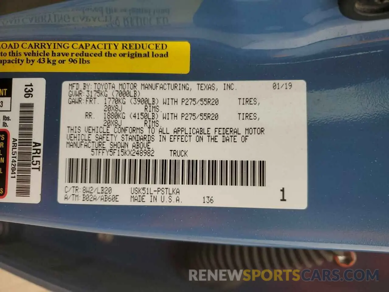 12 Фотография поврежденного автомобиля 5TFFY5F15KX248982 TOYOTA TUNDRA 2019