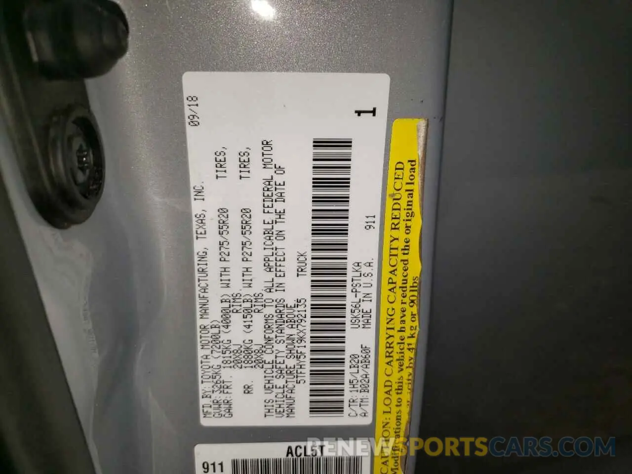 13 Photograph of a damaged car 5TFHY5F19KX792135 TOYOTA TUNDRA 2019