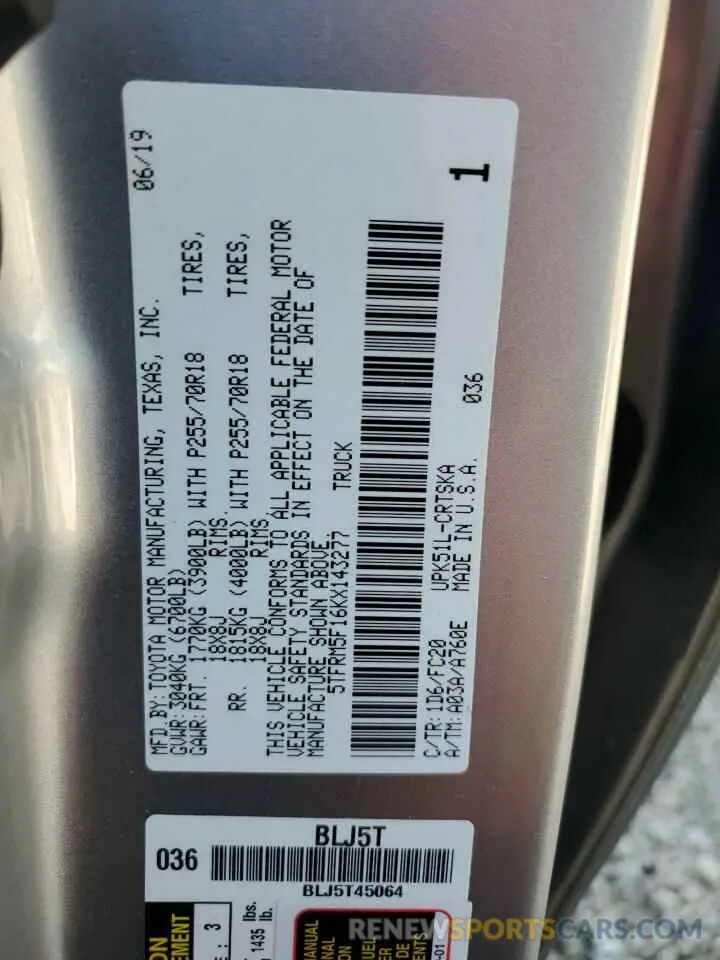 13 Photograph of a damaged car 5TFRM5F16KX143277 TOYOTA TUNDRA 2019