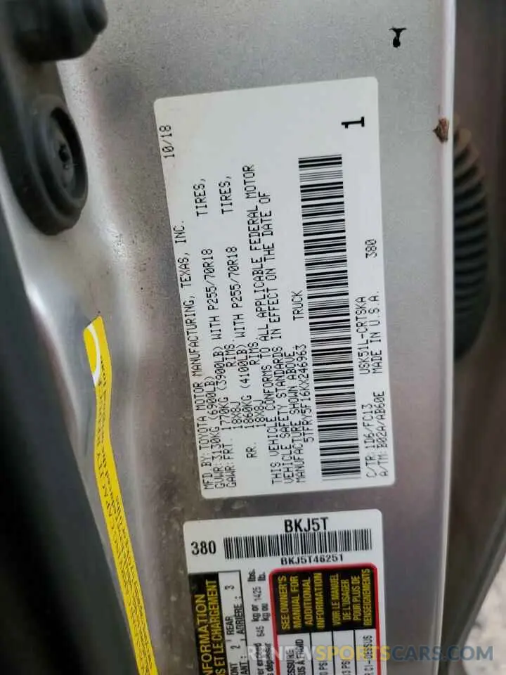 12 Photograph of a damaged car 5TFRY5F16KX246963 TOYOTA TUNDRA 2019
