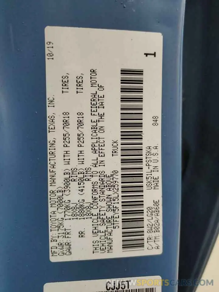 13 Фотография поврежденного автомобиля 5TFEY5F15LX259770 TOYOTA TUNDRA 2020