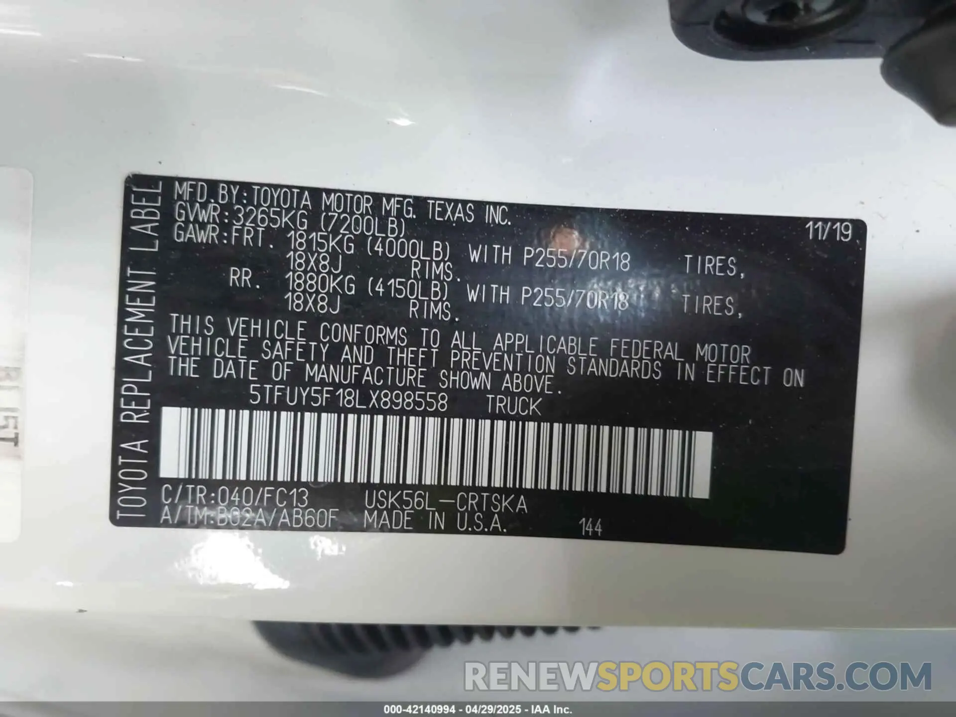9 Фотография поврежденного автомобиля 5TFUY5F18LX898558 TOYOTA TUNDRA 2020
