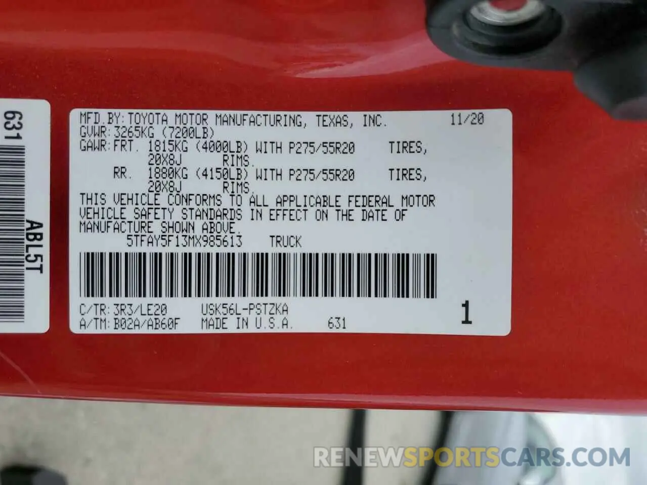 13 Фотография поврежденного автомобиля 5TFAY5F13MX985613 TOYOTA TUNDRA 2021