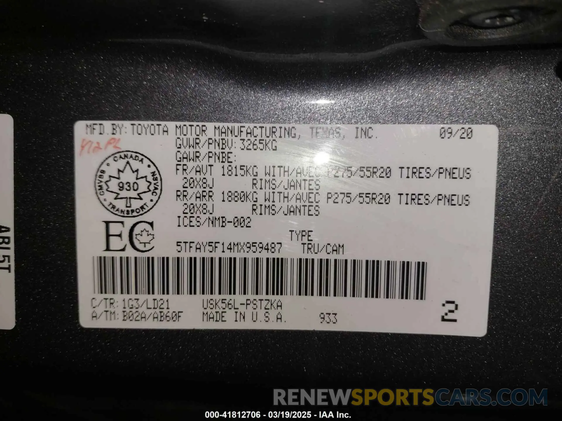 9 Фотография поврежденного автомобиля 5TFAY5F14MX959487 TOYOTA TUNDRA 2021