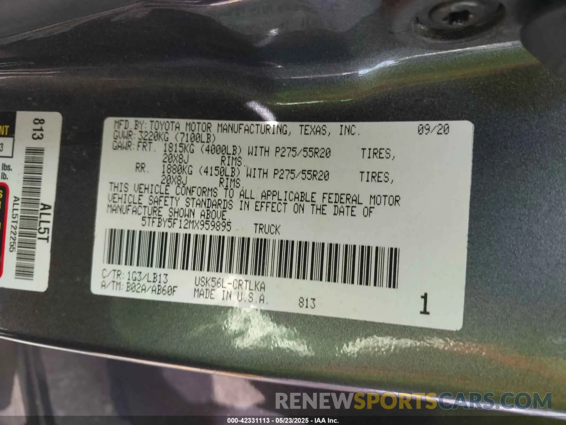 9 Photograph of a damaged car 5TFBY5F12MX959895 TOYOTA TUNDRA 2021