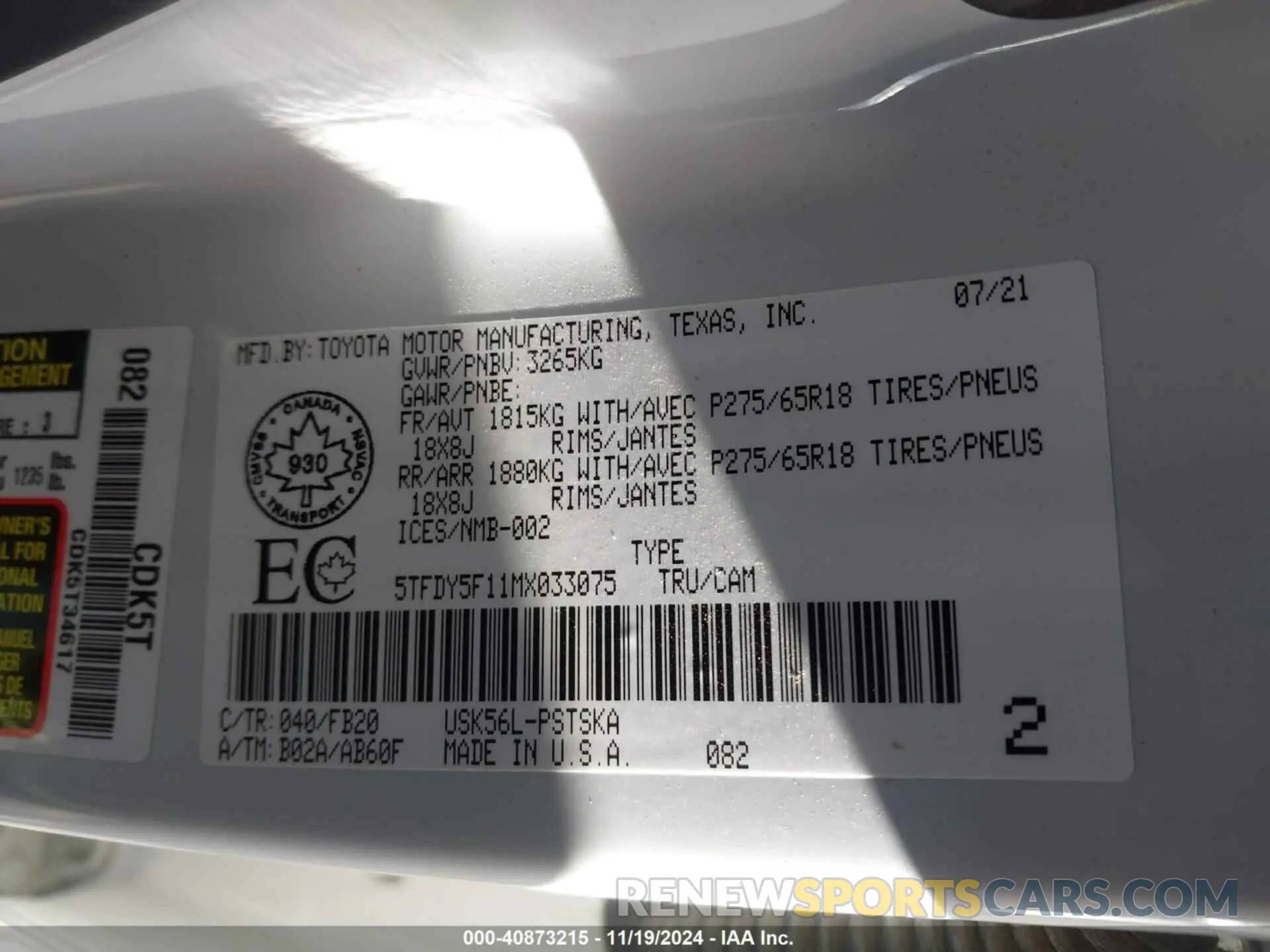 9 Фотография поврежденного автомобиля 5TFDY5F11MX033075 TOYOTA TUNDRA 2021