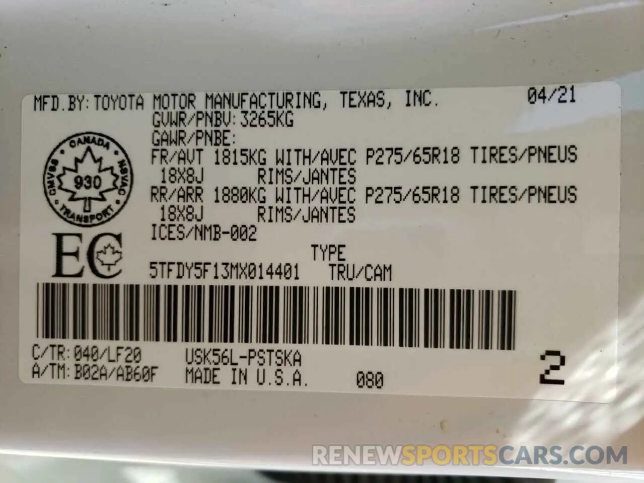 10 Фотография поврежденного автомобиля 5TFDY5F13MX014401 TOYOTA TUNDRA 2021