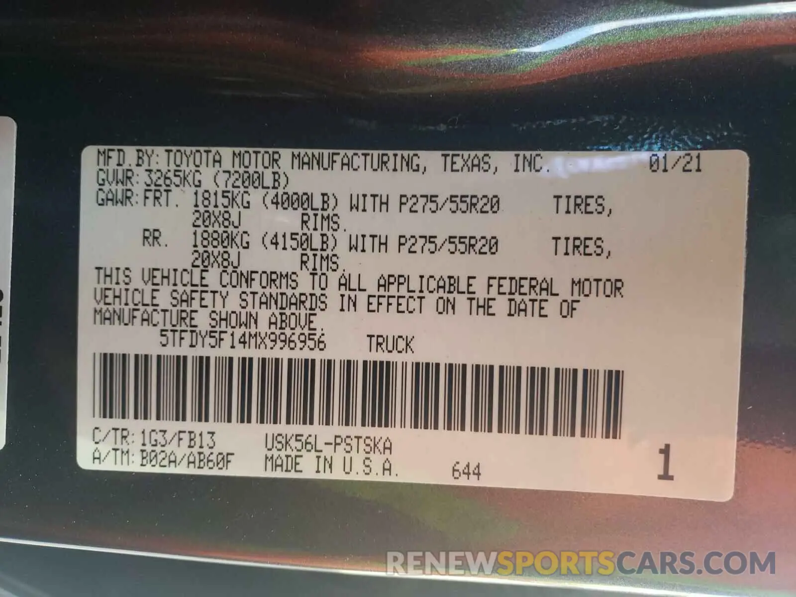 10 Photograph of a damaged car 5TFDY5F14MX996956 TOYOTA TUNDRA 2021