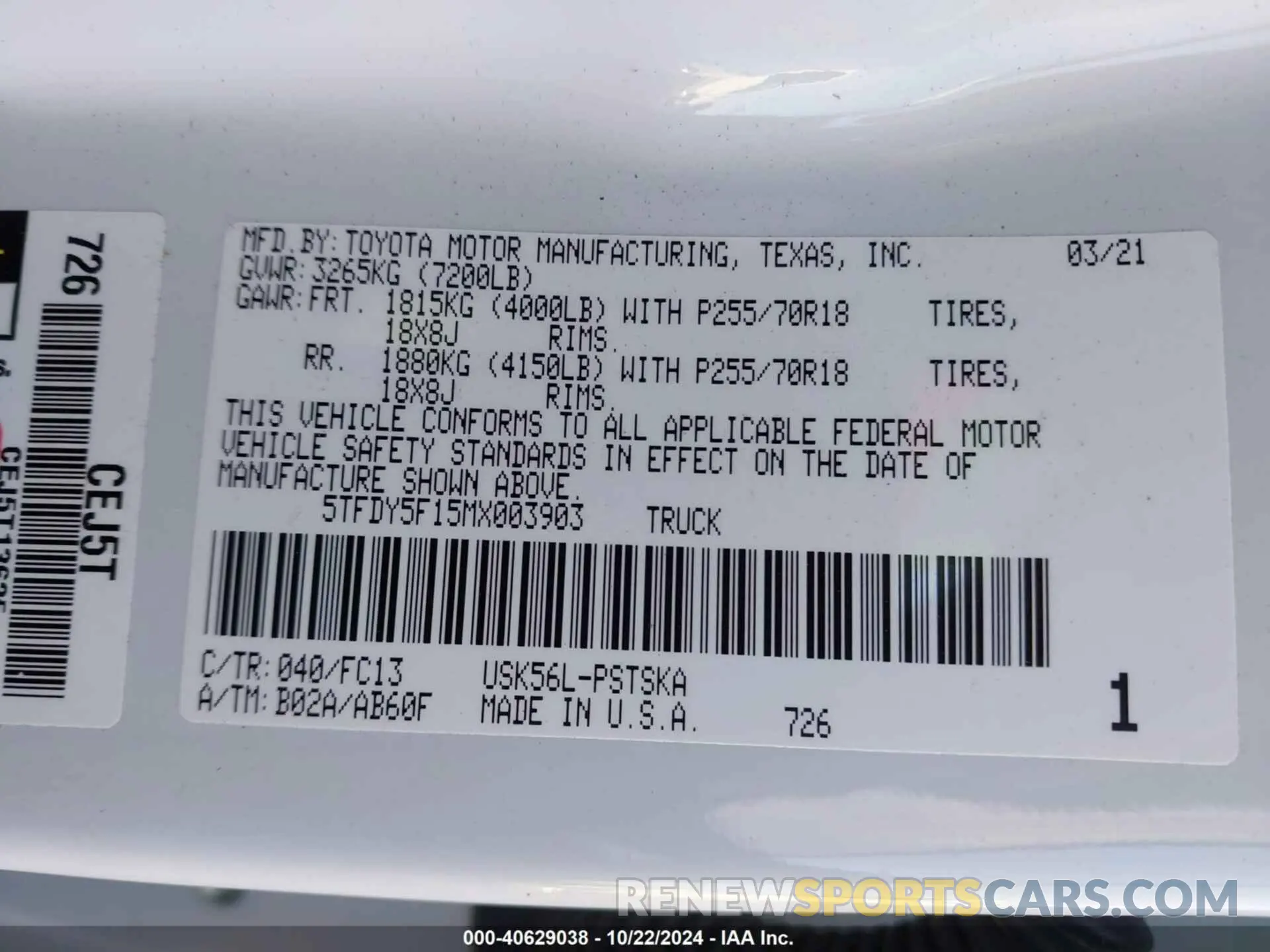 9 Photograph of a damaged car 5TFDY5F15MX003903 TOYOTA TUNDRA 2021