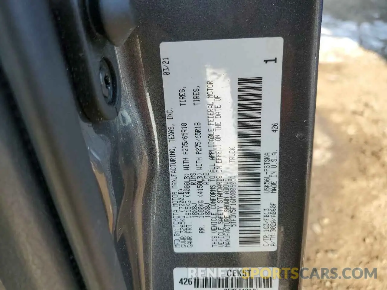 12 Photograph of a damaged car 5TFDY5F16MX006051 TOYOTA TUNDRA 2021