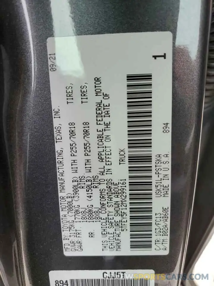 12 Фотография поврежденного автомобиля 5TFEY5F12MX299161 TOYOTA TUNDRA 2021