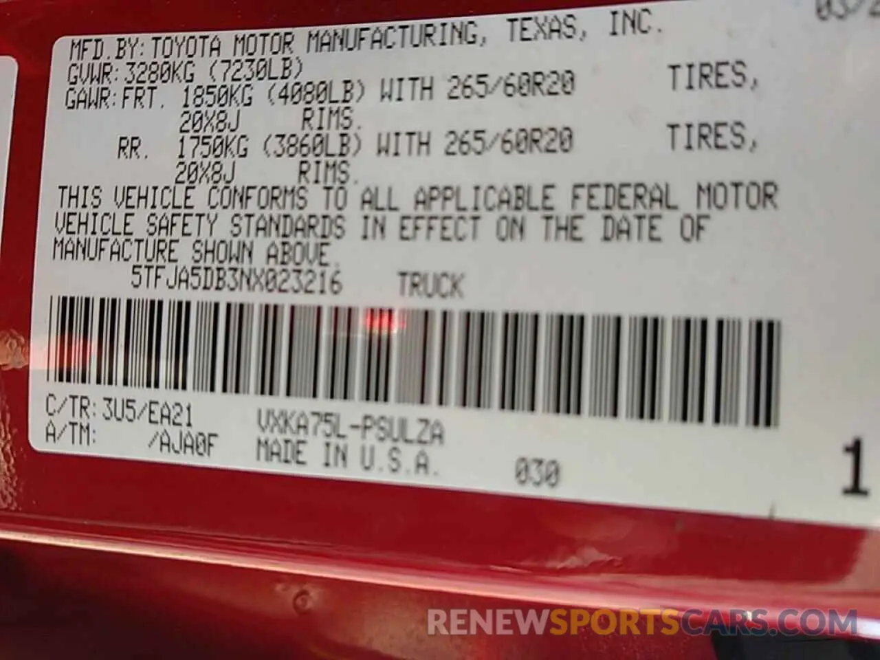 15 Photograph of a damaged car 5TFJA5DB3NX023216 TOYOTA TUNDRA 2022