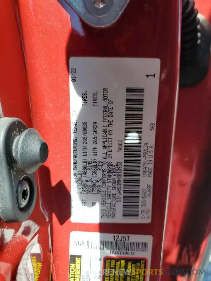 13 Фотография поврежденного автомобиля 5TFJA5DB5NX010953 TOYOTA TUNDRA 2022