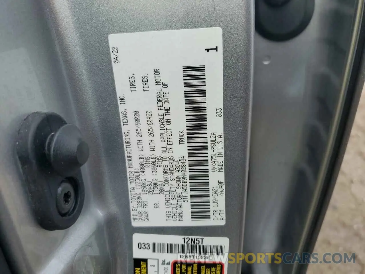 12 Фотография поврежденного автомобиля 5TFJA5DB9NX028484 TOYOTA TUNDRA 2022