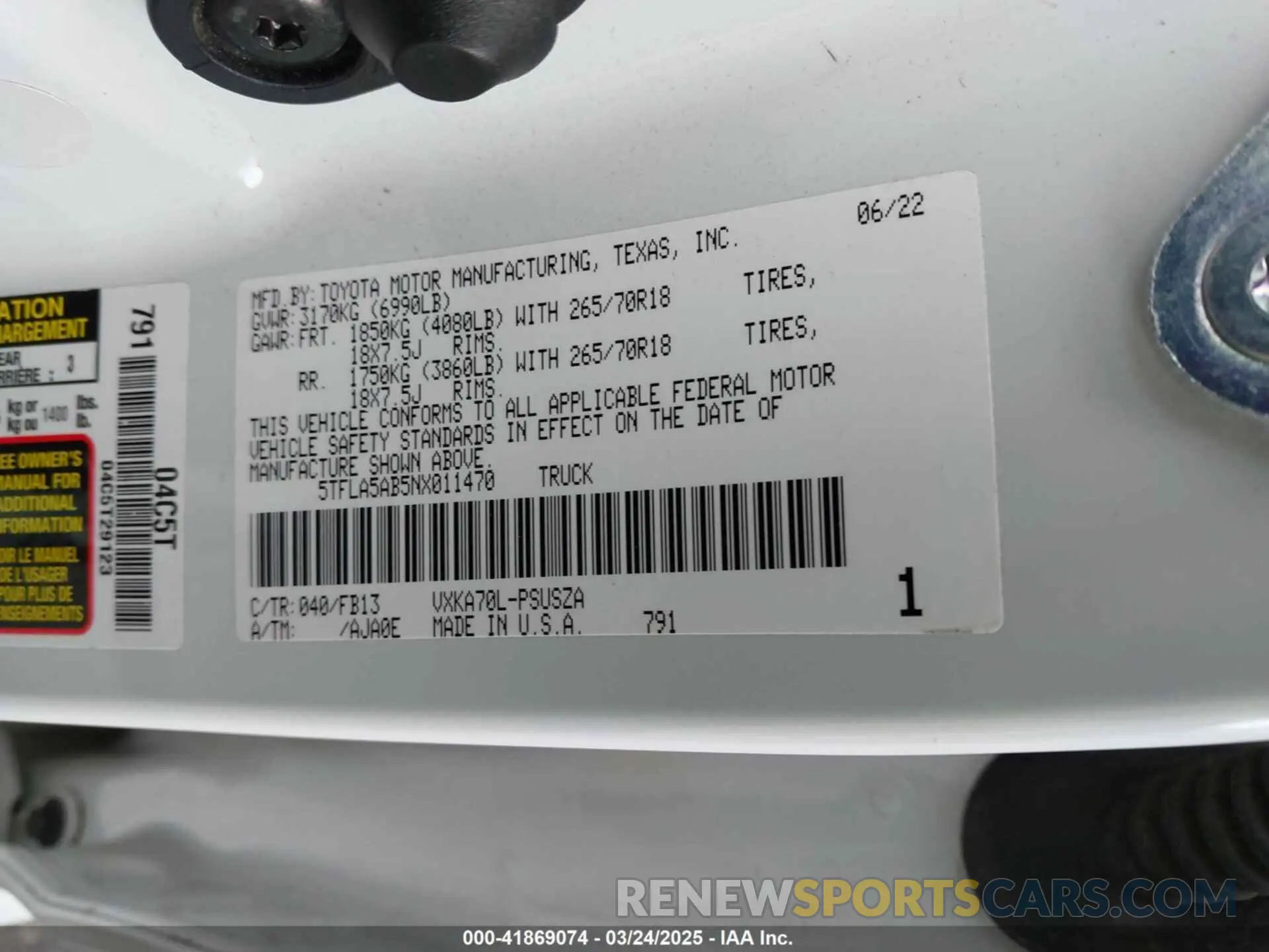 9 Фотография поврежденного автомобиля 5TFLA5AB5NX011470 TOYOTA TUNDRA 2022