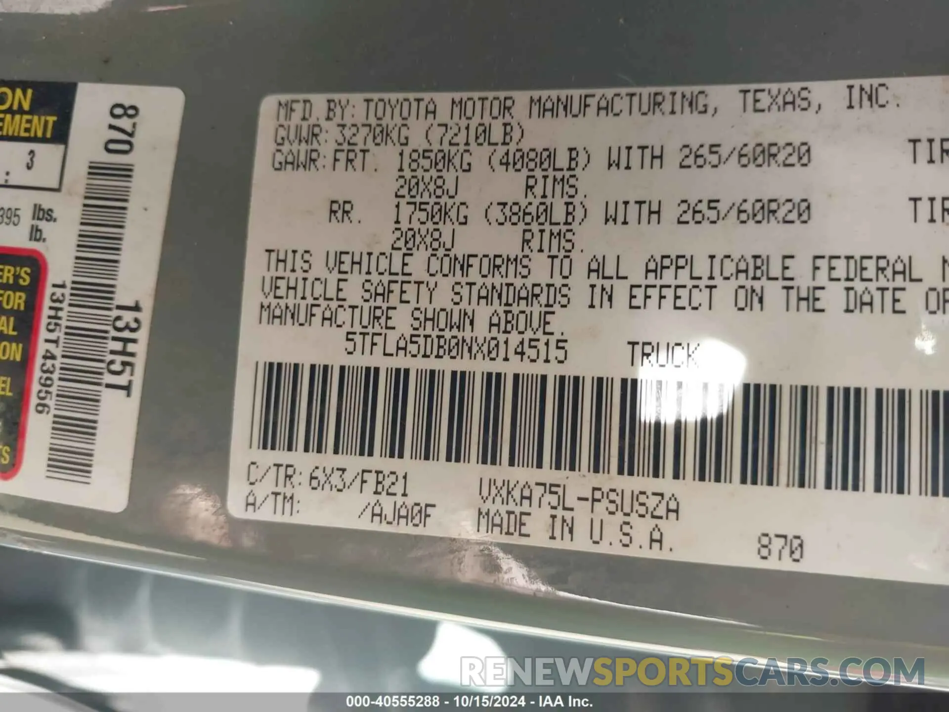 9 Фотография поврежденного автомобиля 5TFLA5DB0NX014515 TOYOTA TUNDRA 2022