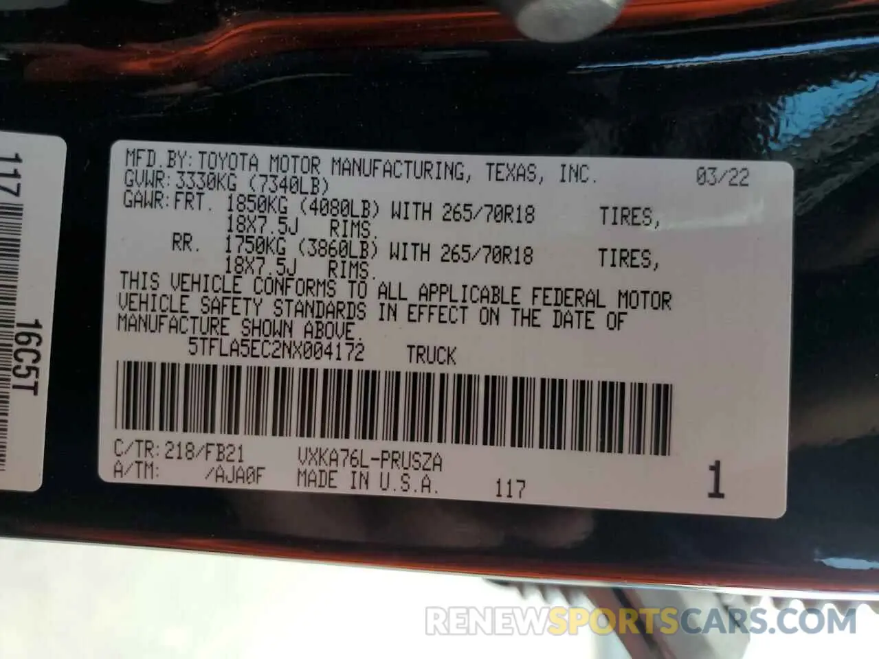 13 Фотография поврежденного автомобиля 5TFLA5EC2NX004172 TOYOTA TUNDRA 2022