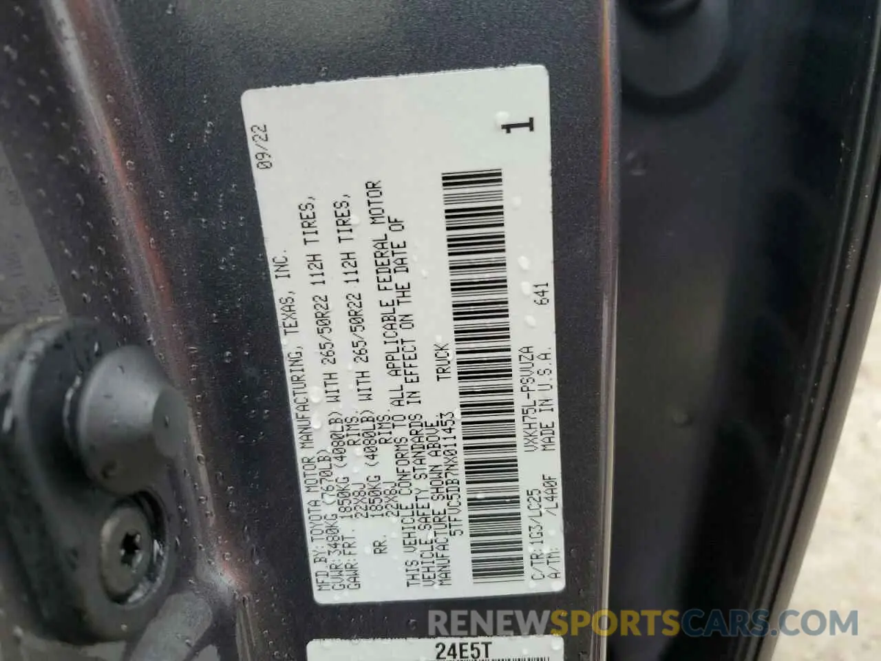 13 Фотография поврежденного автомобиля 5TFVC5DB7NX011453 TOYOTA TUNDRA 2022
