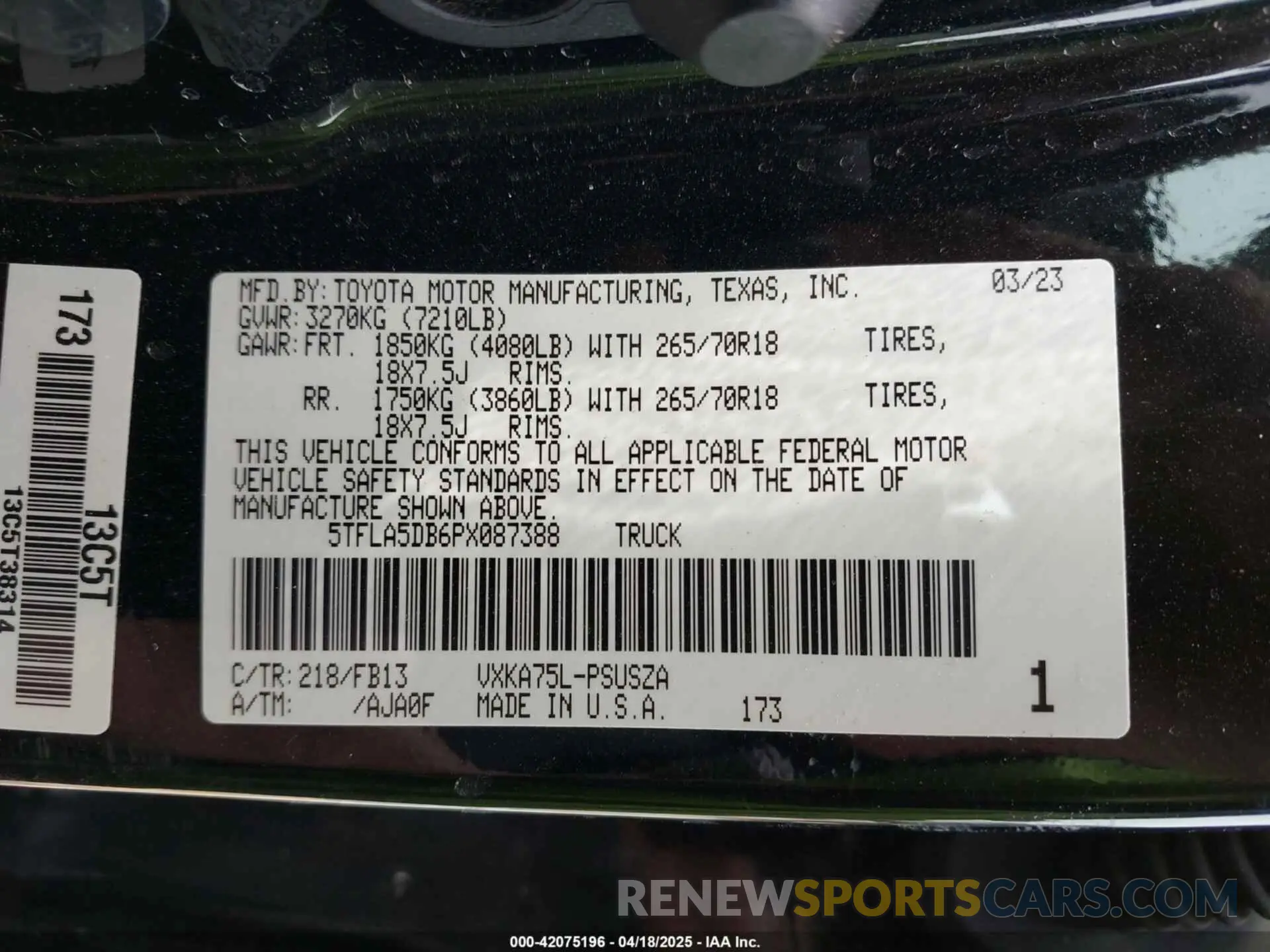 9 Фотография поврежденного автомобиля 5TFLA5DB6PX087388 TOYOTA TUNDRA 2023