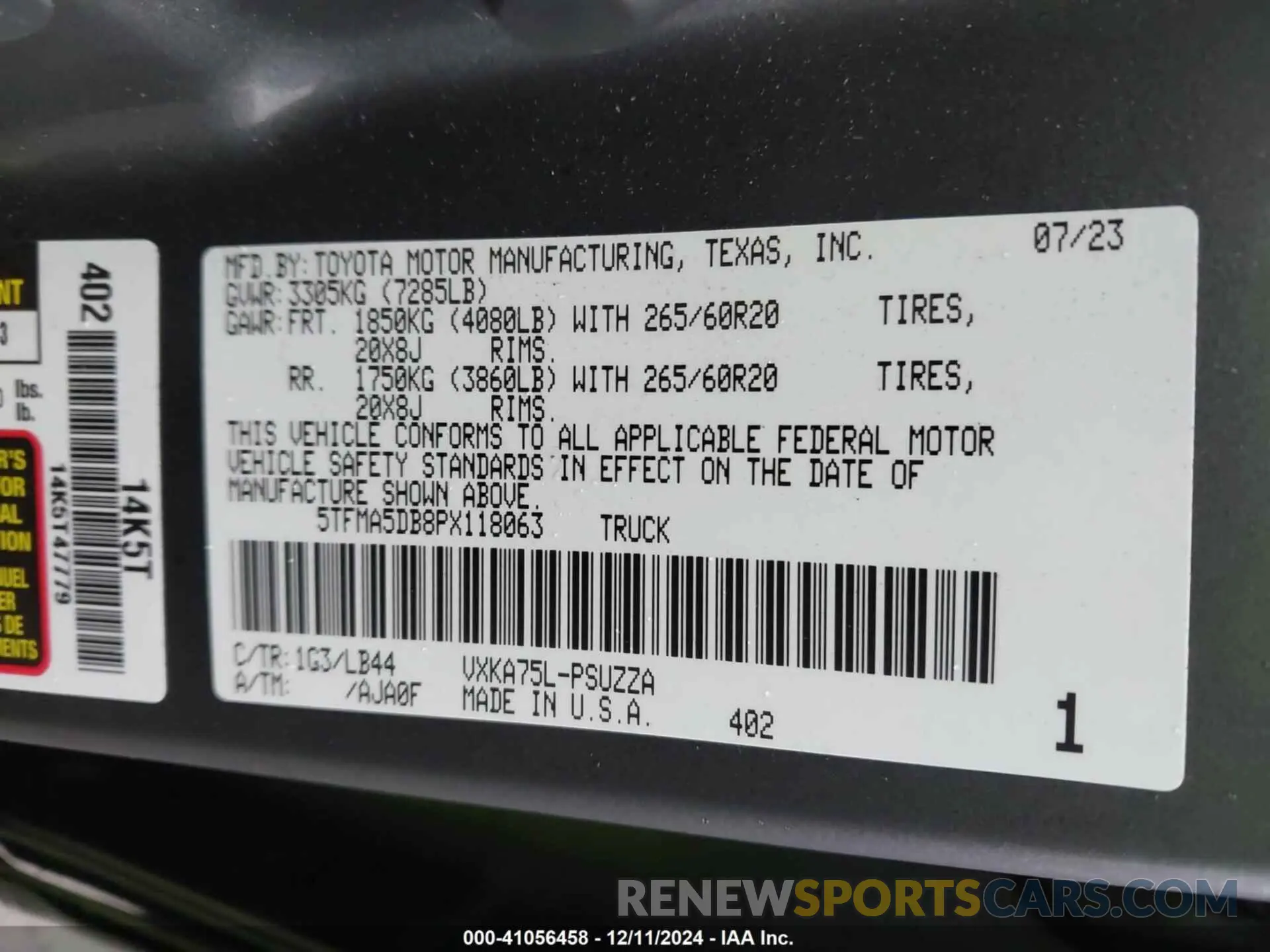 9 Фотография поврежденного автомобиля 5TFMA5DB8PX118063 TOYOTA TUNDRA 2023