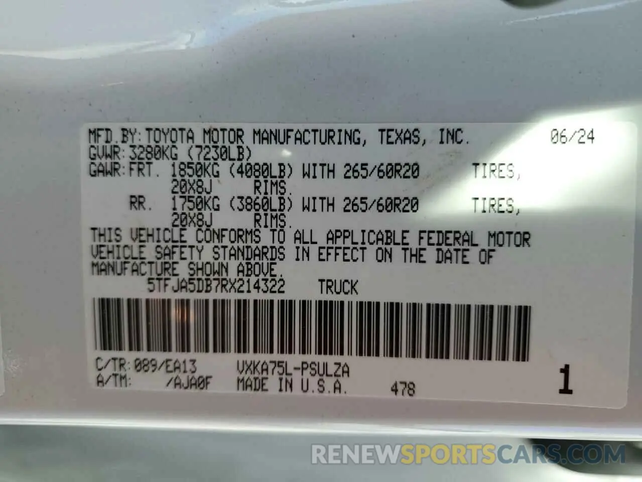 12 Photograph of a damaged car 5TFJA5DB7RX214322 TOYOTA TUNDRA 2024