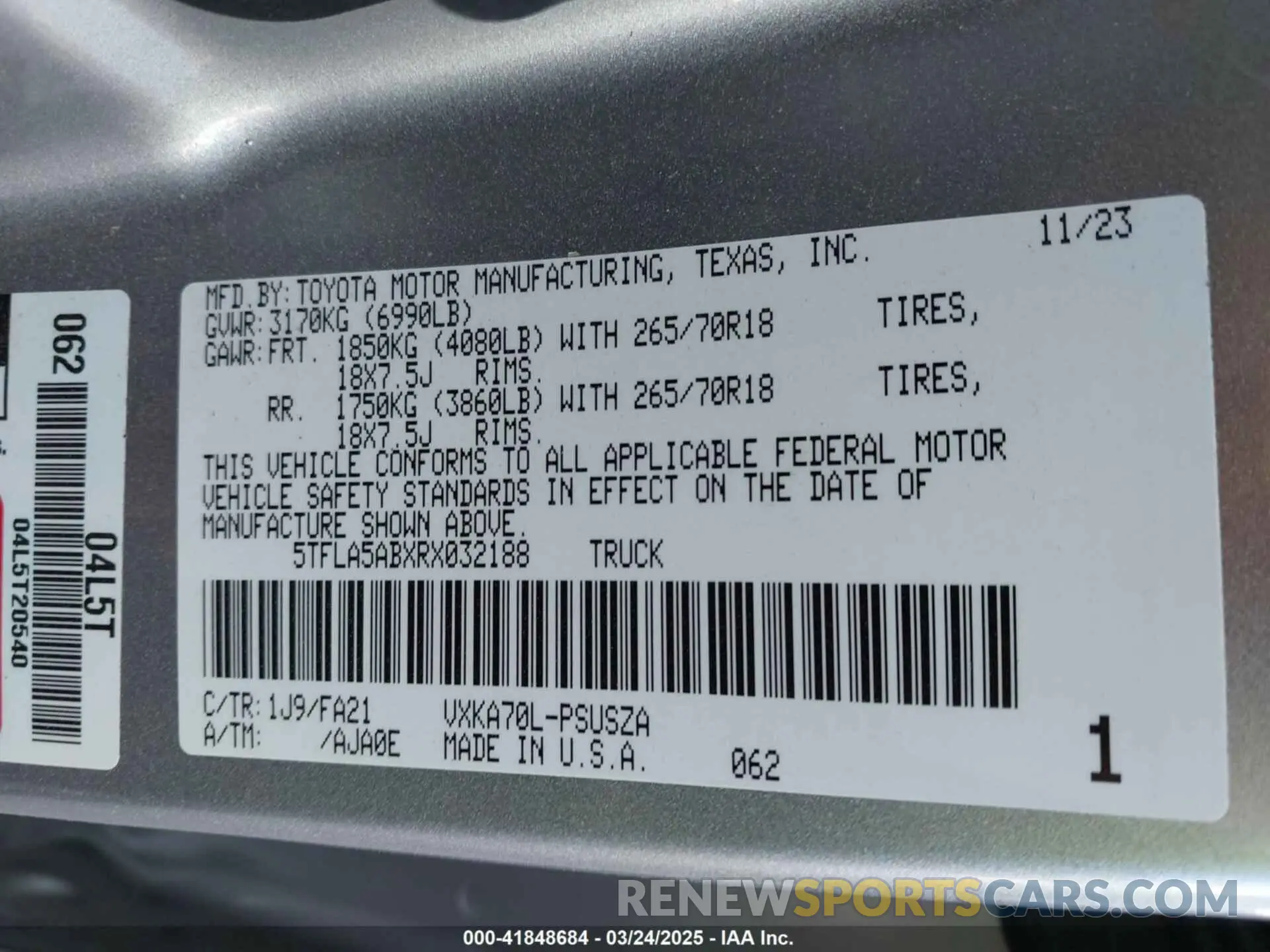 9 Фотография поврежденного автомобиля 5TFLA5ABXRX032188 TOYOTA TUNDRA 2024