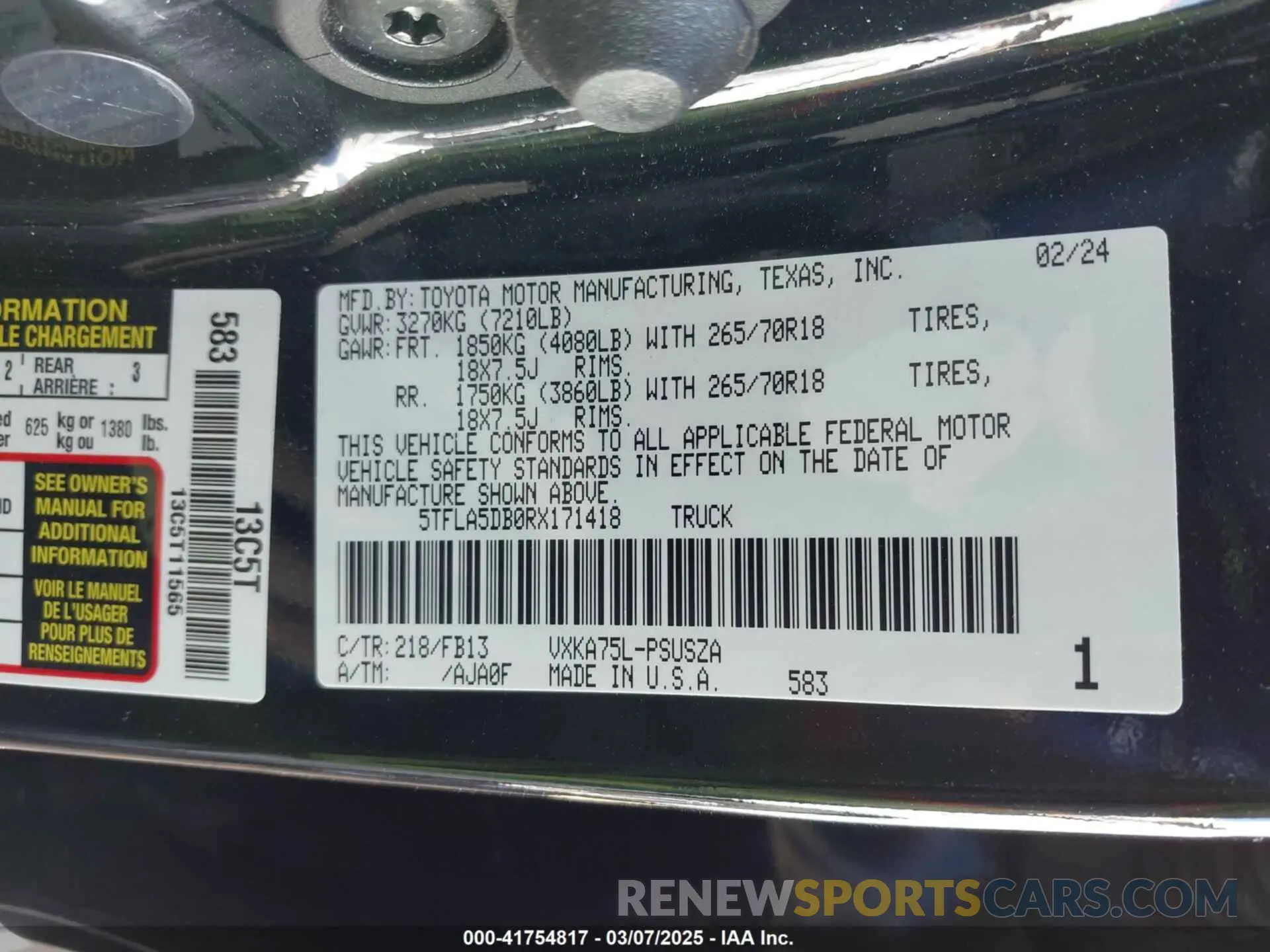 9 Фотография поврежденного автомобиля 5TFLA5DB0RX171418 TOYOTA TUNDRA 2024