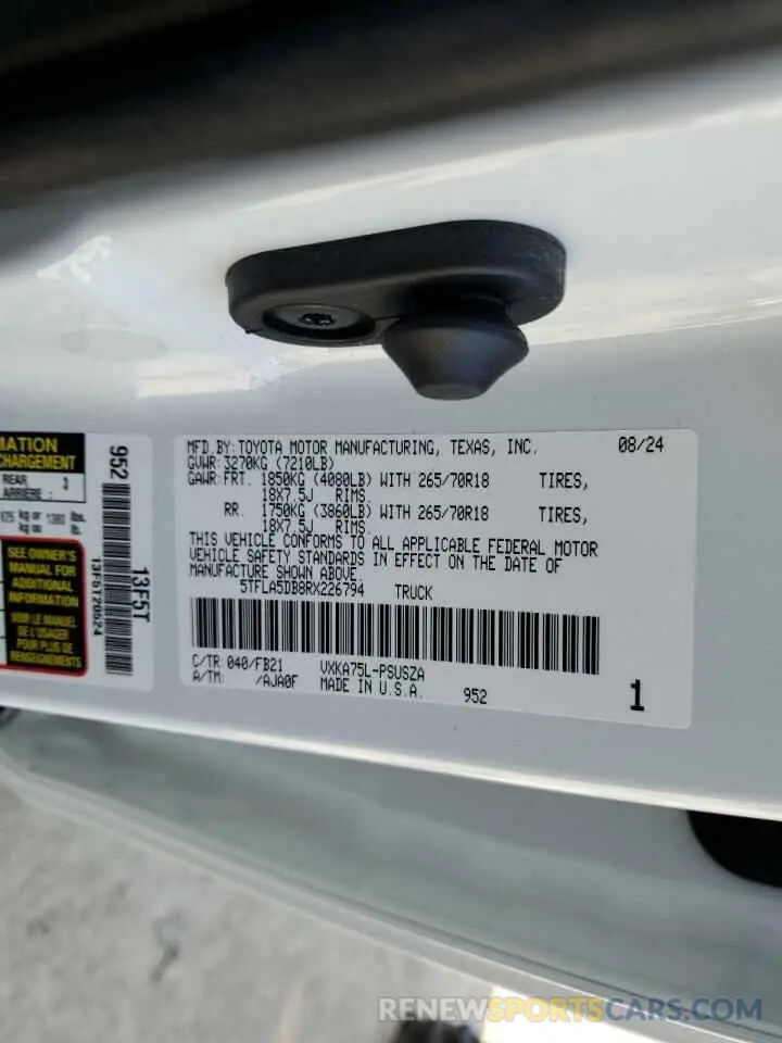 12 Photograph of a damaged car 5TFLA5DB8RX226794 TOYOTA TUNDRA 2024
