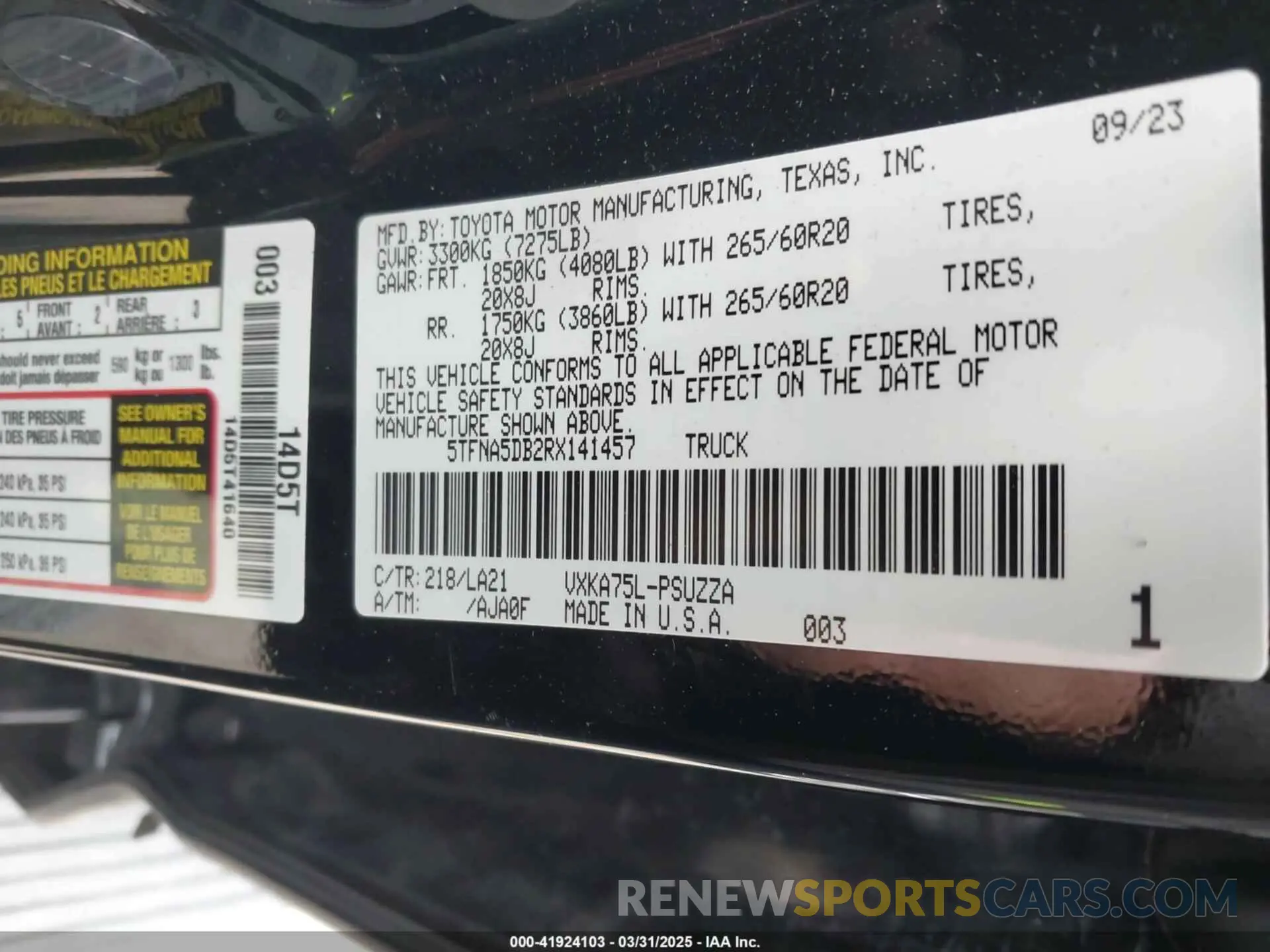9 Фотография поврежденного автомобиля 5TFNA5DB2RX141457 TOYOTA TUNDRA 2024