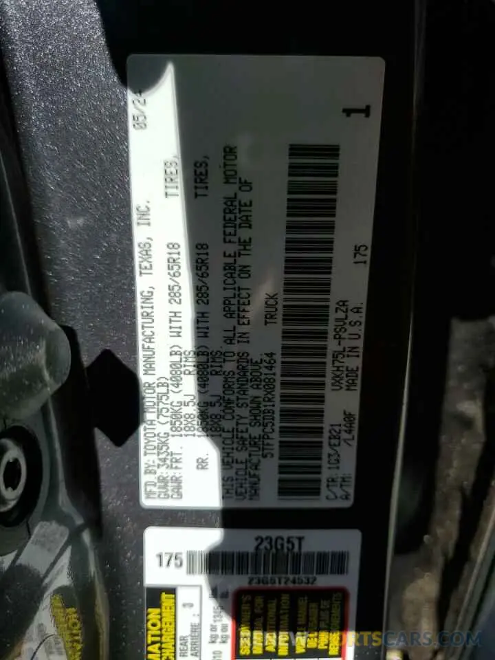 12 Photograph of a damaged car 5TFPC5DB1RX081464 TOYOTA TUNDRA 2024