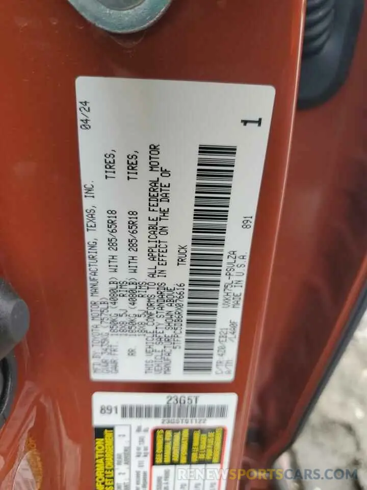 12 Фотография поврежденного автомобиля 5TFPC5DB6RX076616 TOYOTA TUNDRA 2024