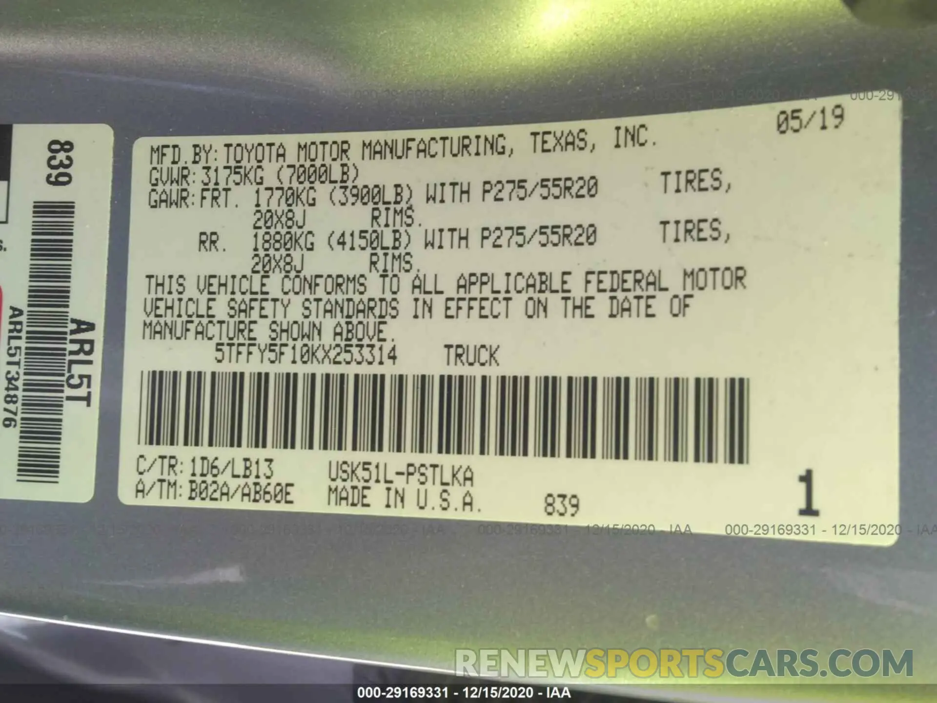 9 Photograph of a damaged car 5TFFY5F10KX253314 TOYOTA TUNDRA 2WD 2019