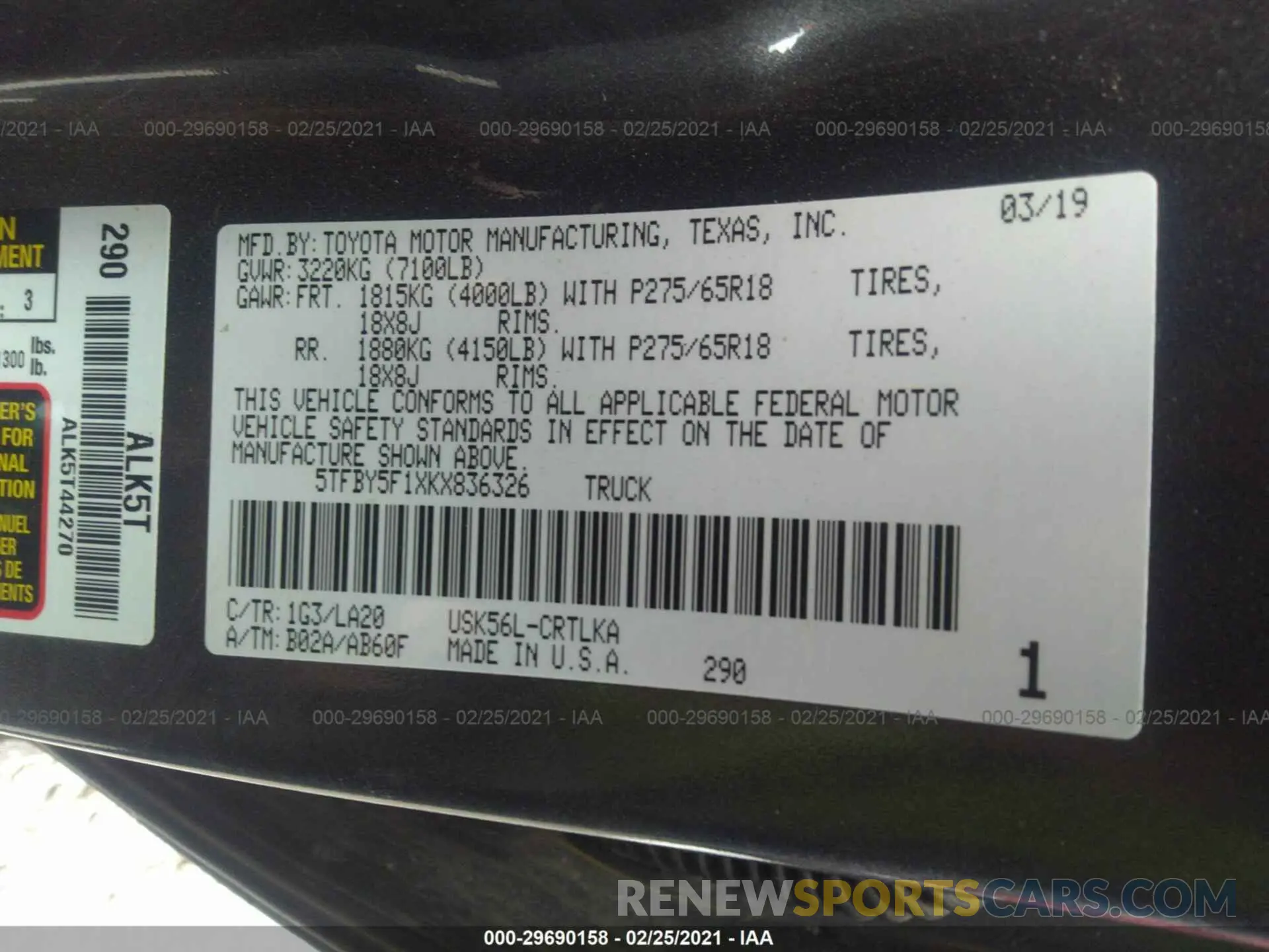 9 Photograph of a damaged car 5TFBY5F1XKX836326 TOYOTA TUNDRA 4WD 2019