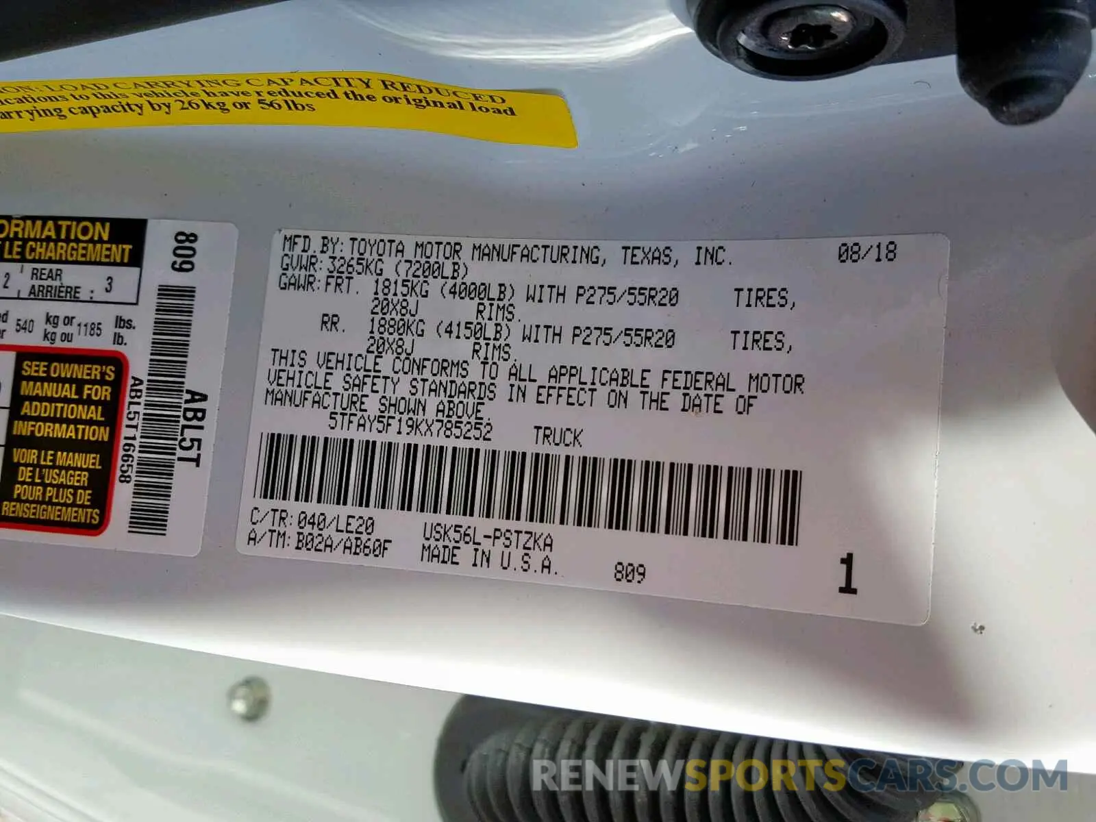 10 Photograph of a damaged car 5TFAY5F19KX785252 TOYOTA TUNDRA CRE 2019
