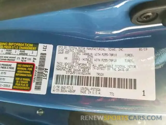 10 Photograph of a damaged car 5TFDW5F1XKX821694 TOYOTA TUNDRA CRE 2019