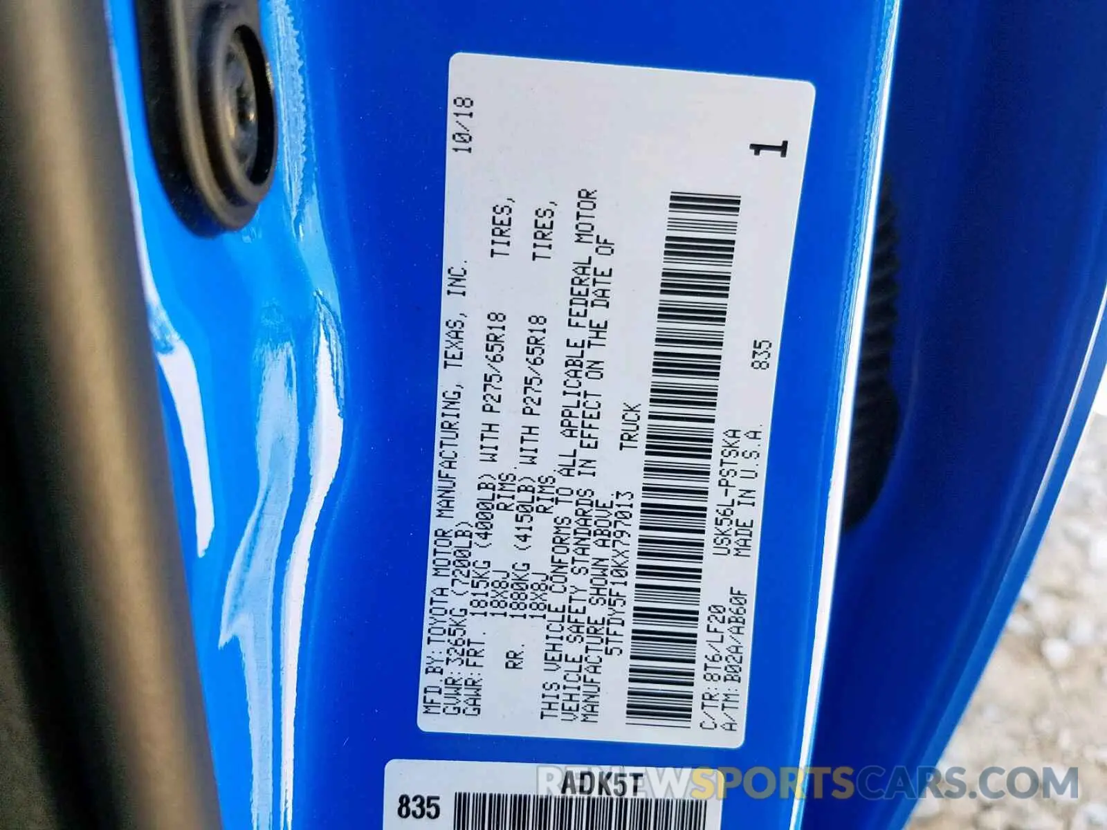 10 Photograph of a damaged car 5TFDY5F10KX797013 TOYOTA TUNDRA CRE 2019