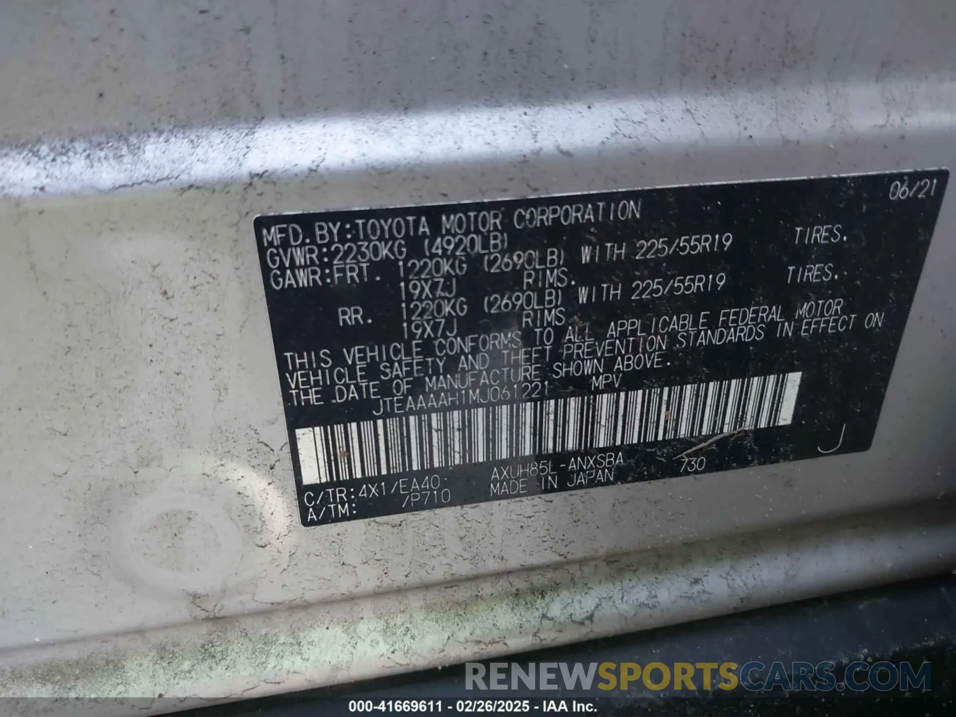 9 Фотография поврежденного автомобиля JTEAAAAH1MJ061221 TOYOTA VENZA 2021