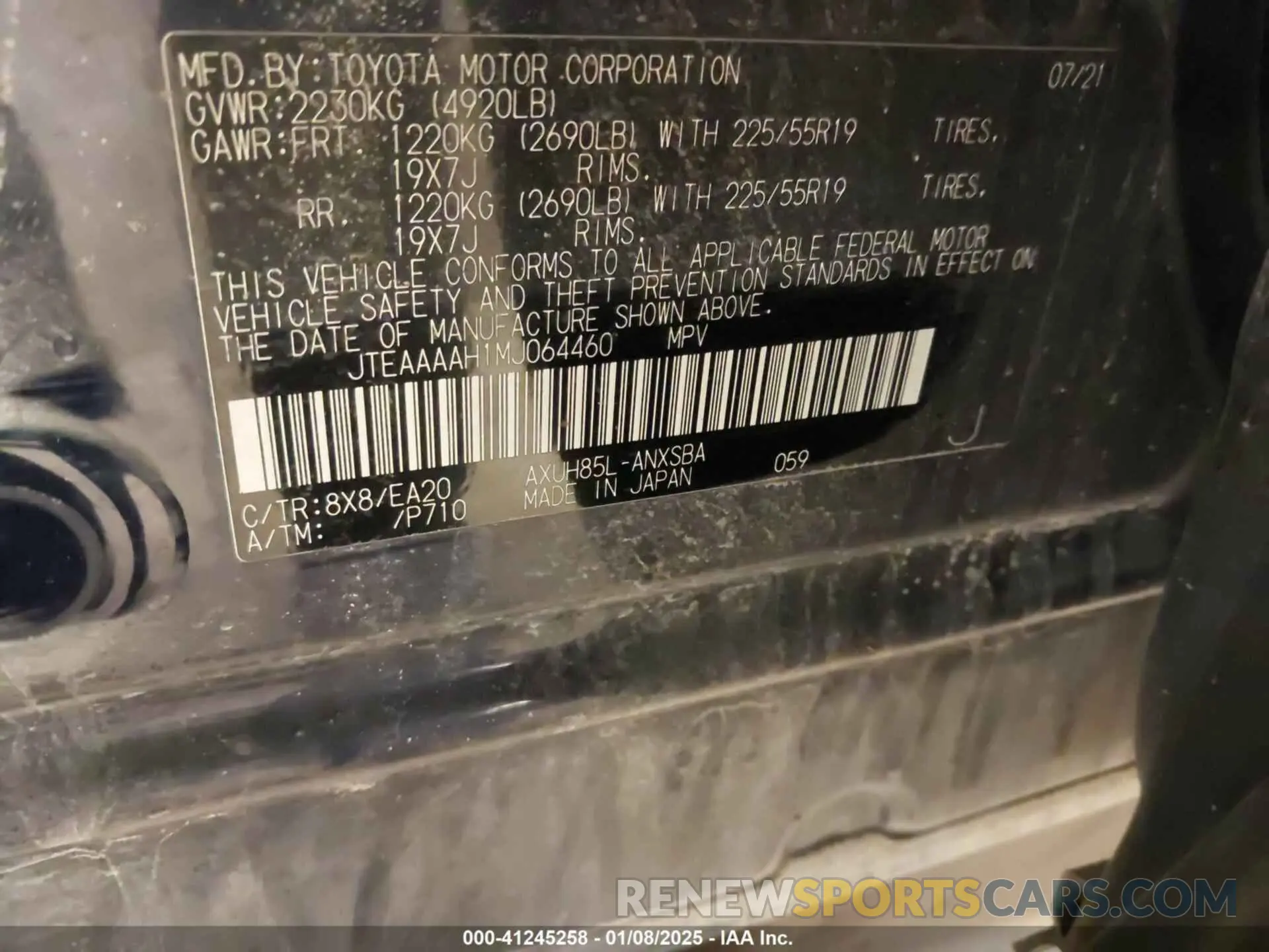 9 Photograph of a damaged car JTEAAAAH1MJ064460 TOYOTA VENZA 2021