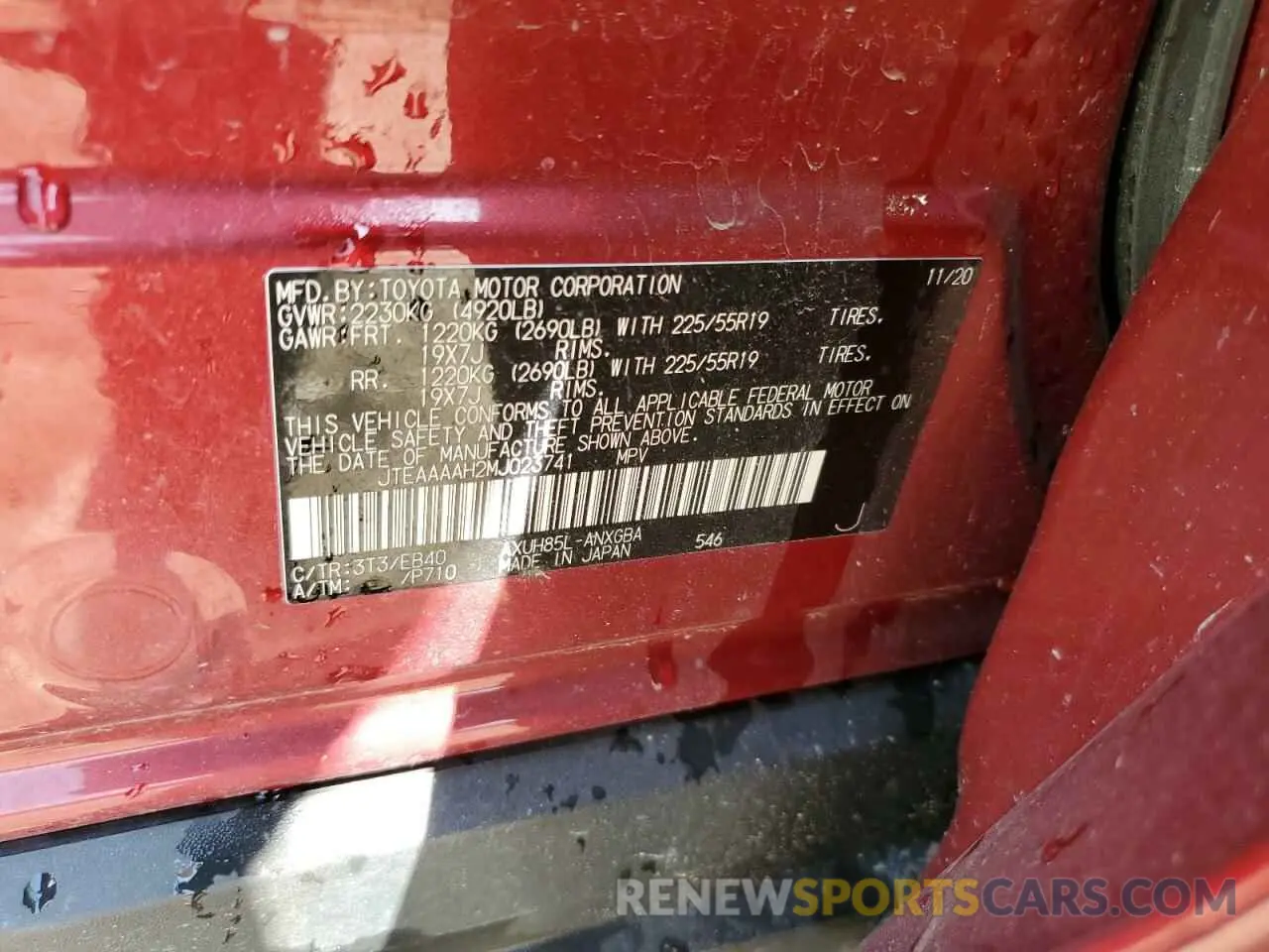 13 Photograph of a damaged car JTEAAAAH2MJ023741 TOYOTA VENZA 2021