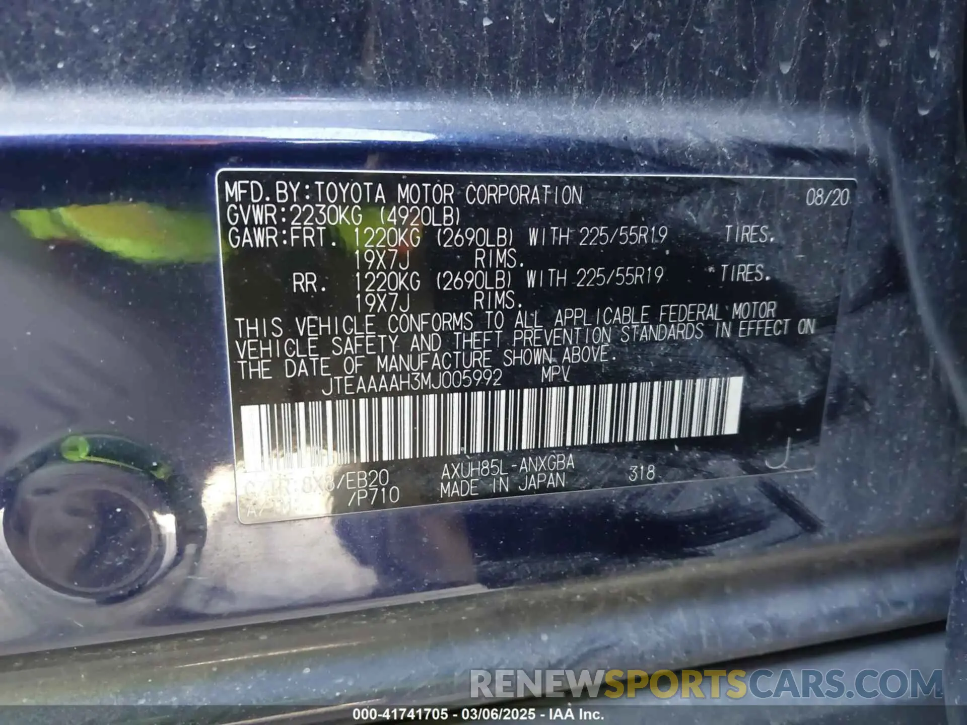 9 Photograph of a damaged car JTEAAAAH3MJ005992 TOYOTA VENZA 2021