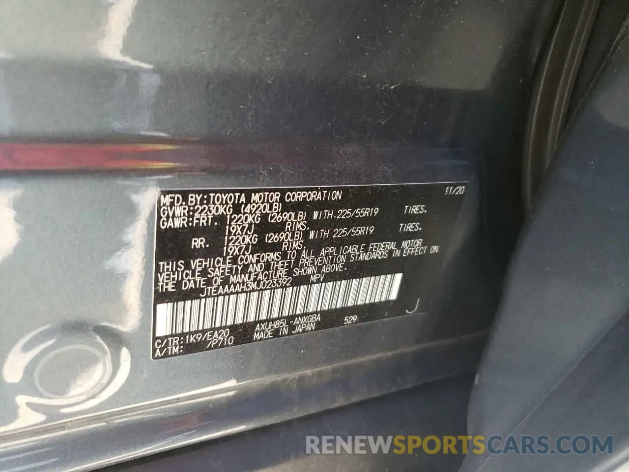 10 Photograph of a damaged car JTEAAAAH3MJ023392 TOYOTA VENZA 2021