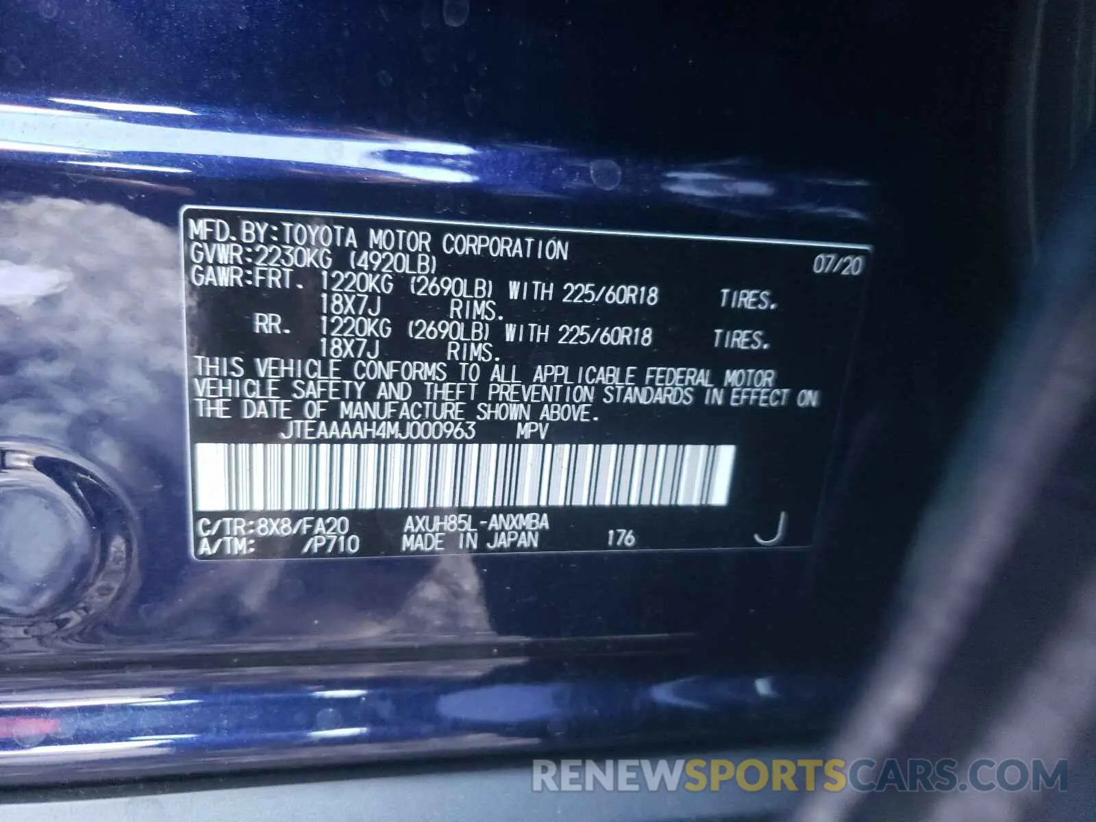 10 Photograph of a damaged car JTEAAAAH4MJ000963 TOYOTA VENZA 2021