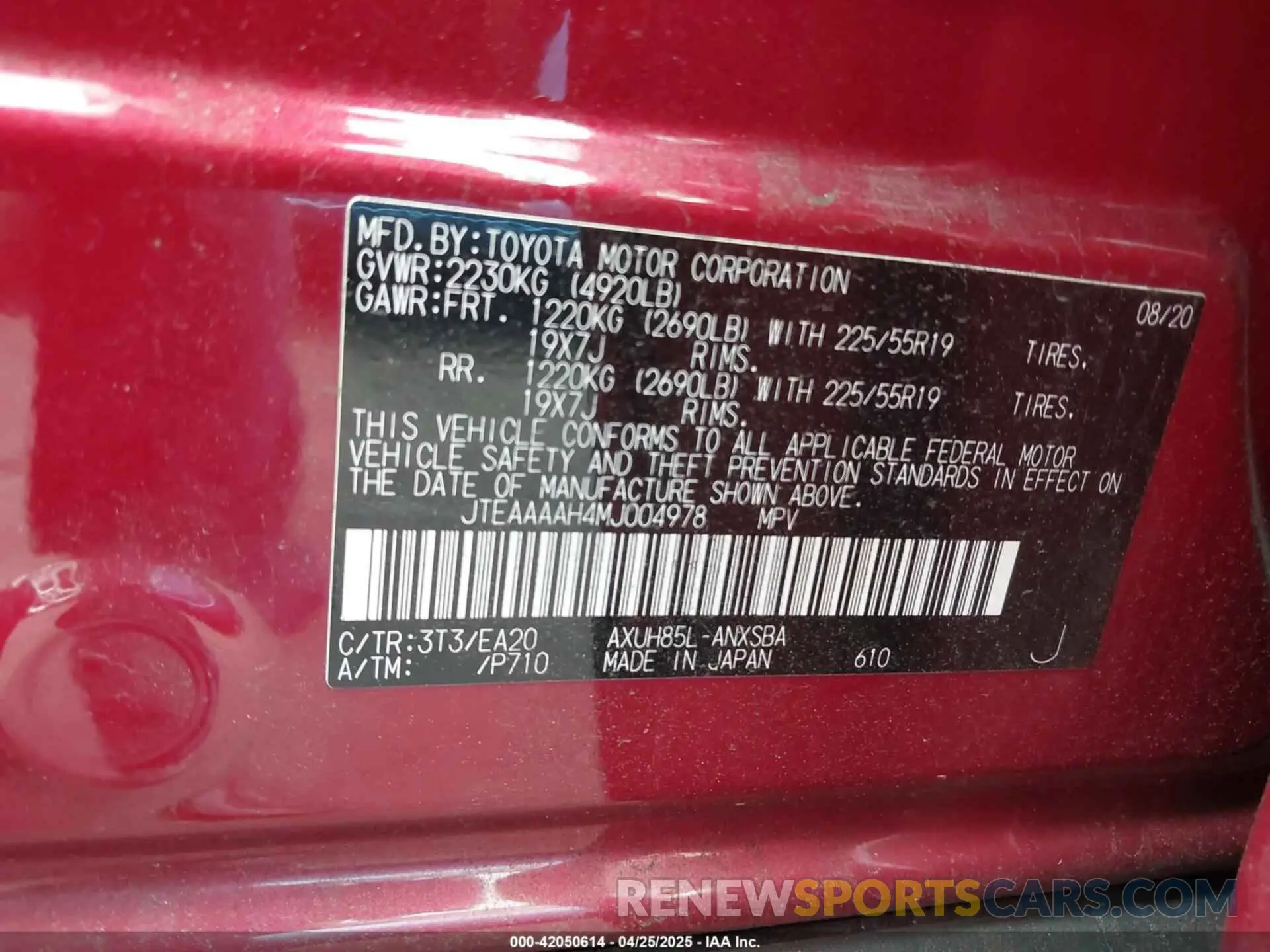 9 Photograph of a damaged car JTEAAAAH4MJ004978 TOYOTA VENZA 2021