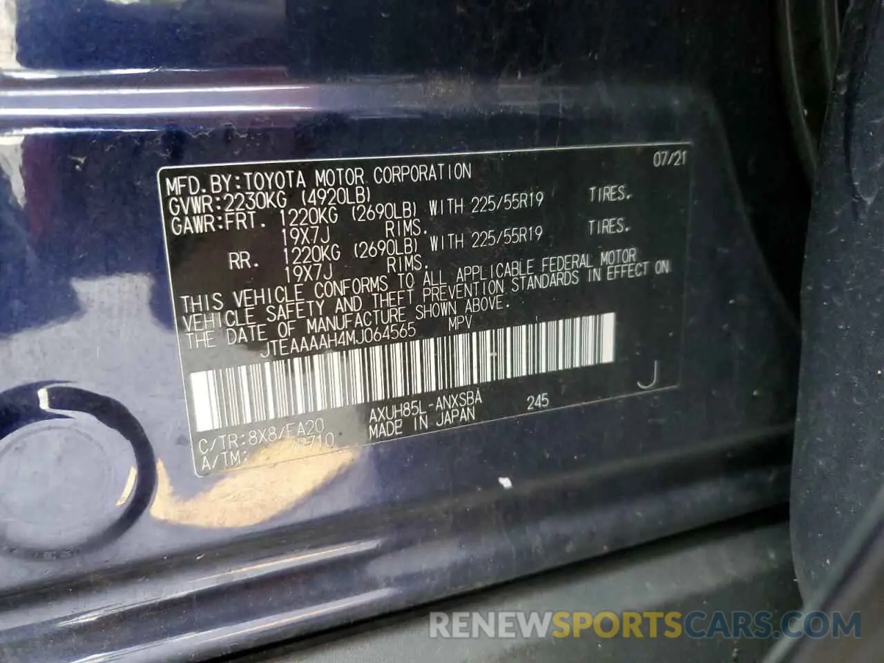 14 Photograph of a damaged car JTEAAAAH4MJ064565 TOYOTA VENZA 2021