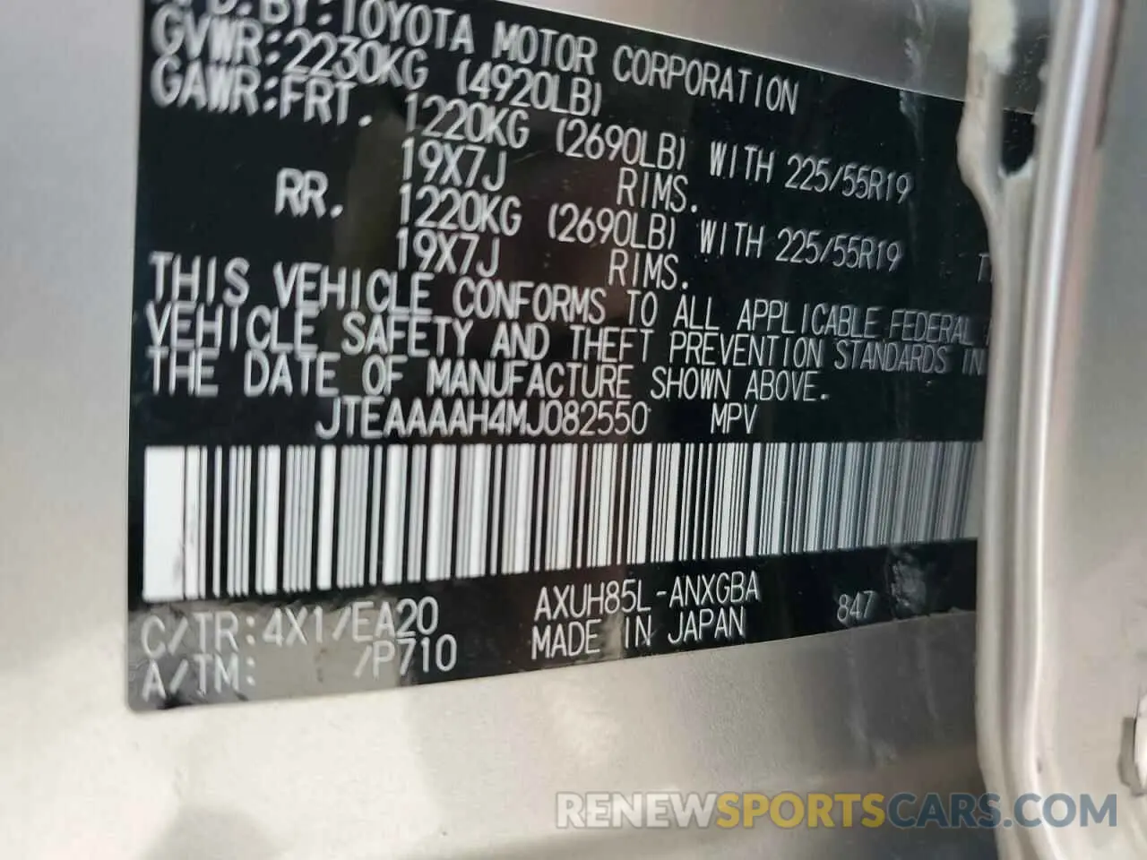 13 Photograph of a damaged car JTEAAAAH4MJ082550 TOYOTA VENZA 2021