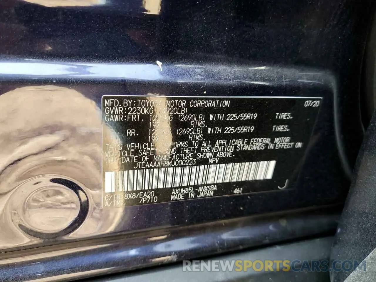 10 Photograph of a damaged car JTEAAAAH8MJ000223 TOYOTA VENZA 2021